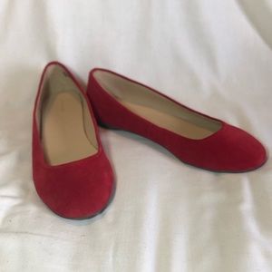 NWOT Lands End red suede ballet flat SZ 10 Wide